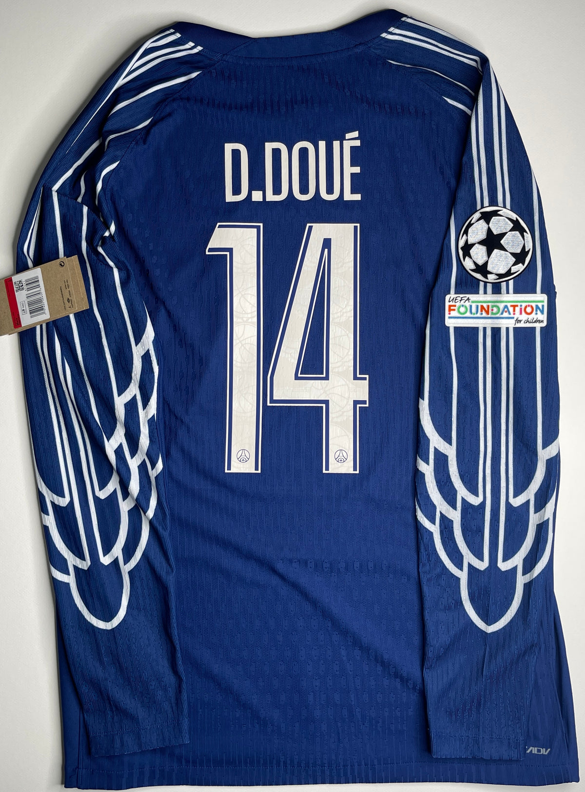 إصدار لاعب باريس سان جيرمان الرابع بأكمام طويلة 2024-25 - D.Doue #14 (يسار)